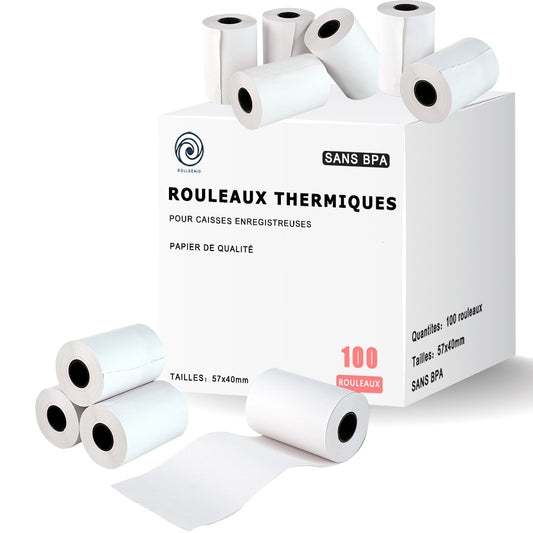 100 Bobines de Papier Thermique 57 x 40 x 12 mm