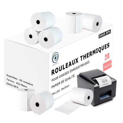 20 Bobines de Papier Thermique 80 x 70 x 12mm